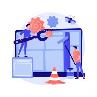 Website maintenance abstract concept vector illustration. Website service, webpage seo maintenance, web design, corporate site professional support, security analysis, update abstract metaphor.